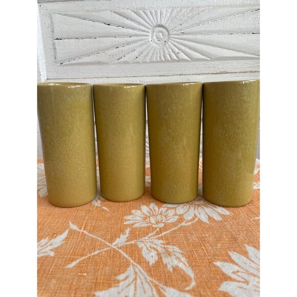 Vintage MCM Dryden Pottery Tumbler Glasses Set of 4 Yellow/Green - Picture 7 of 9